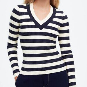 NWT Madewell V-Neck Sweater in Navy Stripe M